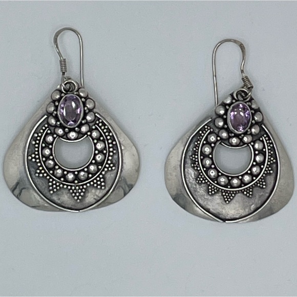 Large Amethyst & Sterling Earrings! - Picture 2 of 8
